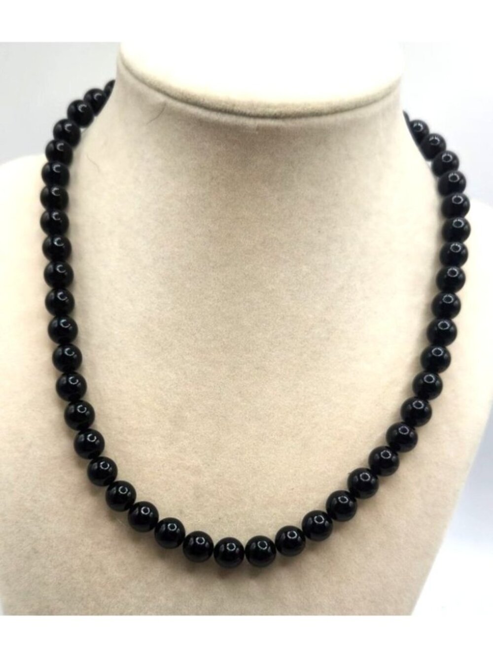 Black Glass Beaded Necklace With Goldtone Clasp